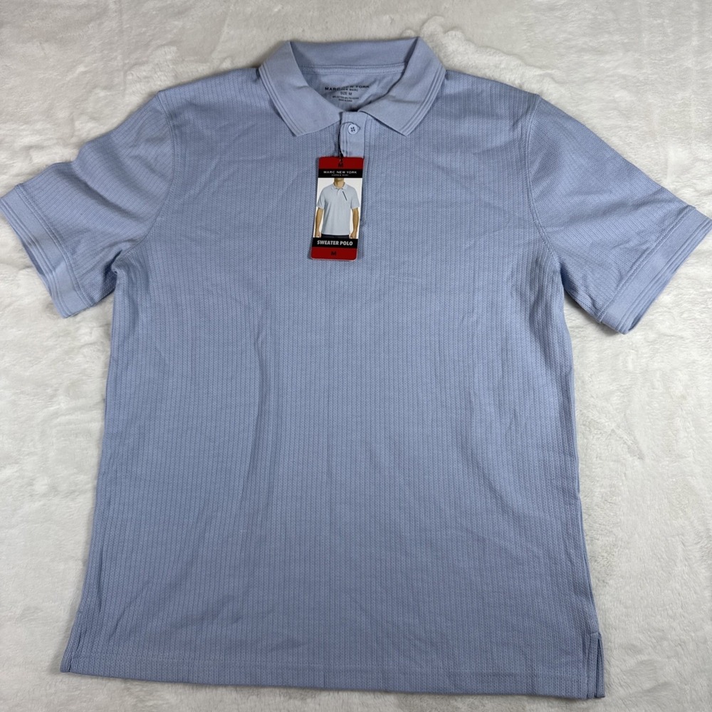 Marc New York Andrew Marc Mens Blue Ribbed Sweater Polo Shirt Size M NWT